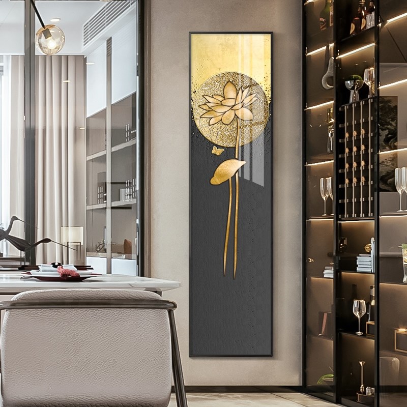 佛手新茶室壁画玄关中式长条挂画酒店装饰画禅意竖版走廊轻奢定做图片