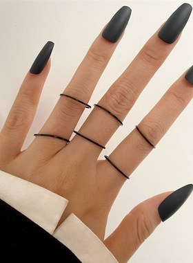 rings women 叨黑色关节戒指创意个性简约叠戴组合套装7件套戒指