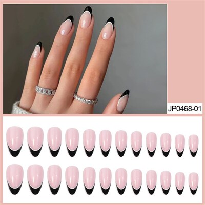 极速24pcs Fake Nails Press on Short Reusable Artificial Fals