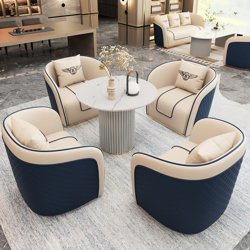 北欧轻奢酒店大堂会客接待皮沙发简约售楼处商务谈判洽谈桌椅组合