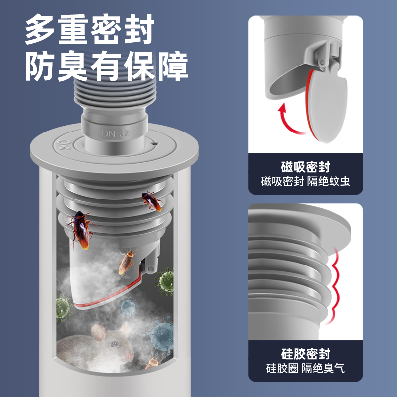 下水管道防返臭神器厨房脸盆洗衣机矽胶密封圈塞5075排水管封口器