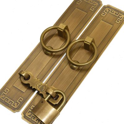 新中式仿古纯铜门栓搭扣拉手实木门庭院门别墅门全铜锁扣拉手把手