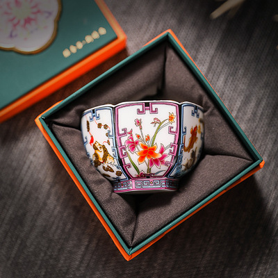 聚财主人杯个人专用男女杯子六方品茗杯陶瓷功夫茶盏高档单杯送礼