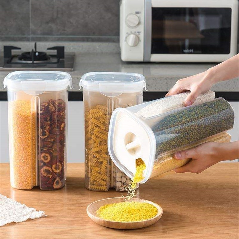 五谷杂粮收纳盒旋转密封防潮干货分格分类米桶厨房豆子谷物储物罐