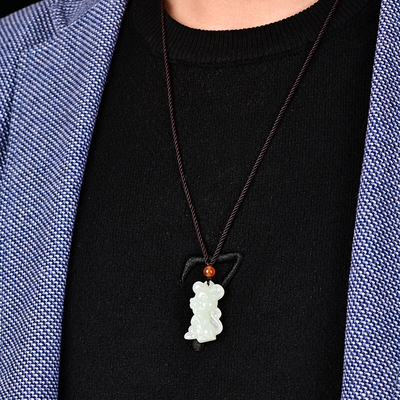 吊坠十二生肖玉石吊坠男士女款仿和田项链白玉儿童牛兔羊属相挂件