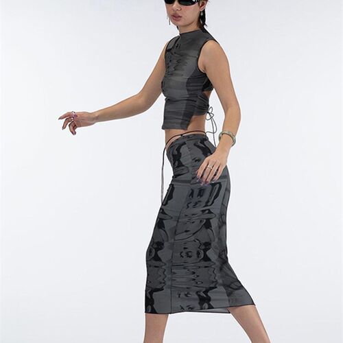 好货Weird Puss Y2K Fashion Women Two Piece Set Bandage Backl