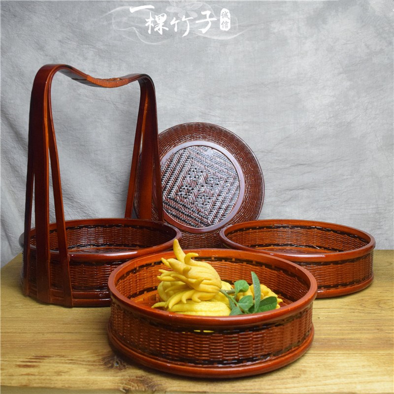 好货仿古手提食盒中式复古便携祭祀结婚食盒提篮竹编多层大容量送