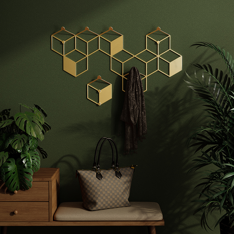 创意免打孔玄关挂钩进门墙上钥匙收纳轻奢入户门后衣帽钩挂衣服架