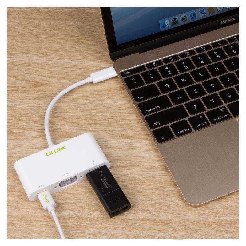 好货。ce-link 1308 TypeC转USB3.0+VGA高清转换线器/适配器 新Ma