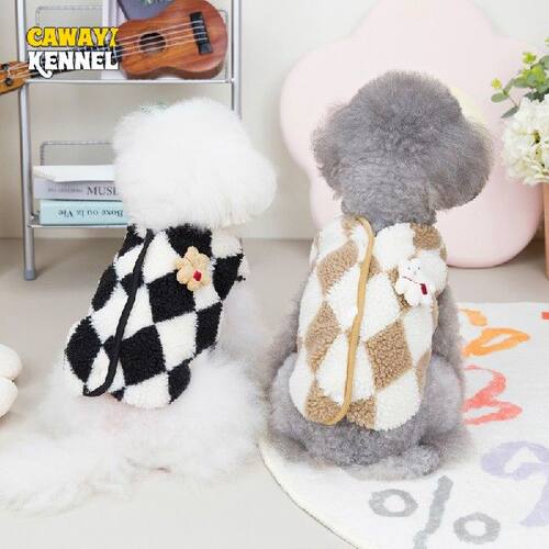 好货CAWAYI KENNEL Warm Coral Fleece Pet Dog Clothes Diamond