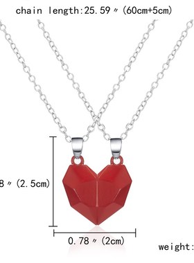 2Pcs/Lot Magnetic Couple Necklace Friendship Heart Pendant D