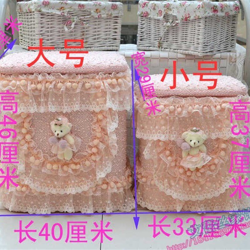 极速粉色蕾丝实木坐箱坐凳子衣物收纳箱收纳筐换鞋凳储物箱收纳凳