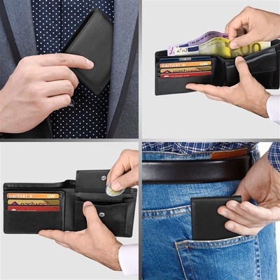 Genuine Leather Wallet Men Classic Black Soft Purse Coin