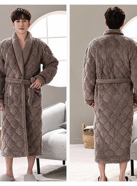 Winter Mens Bathrobe Terry Robe 3-layer Flannel Super Thick