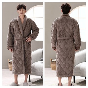 Winter Mens Bathrobe Terry Robe 3-layer Flannel Super Thick
