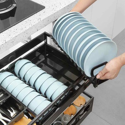 厨房橱柜不锈钢双层阻尼抽屉式600碗碟700拉篮800锅碗架900柜体