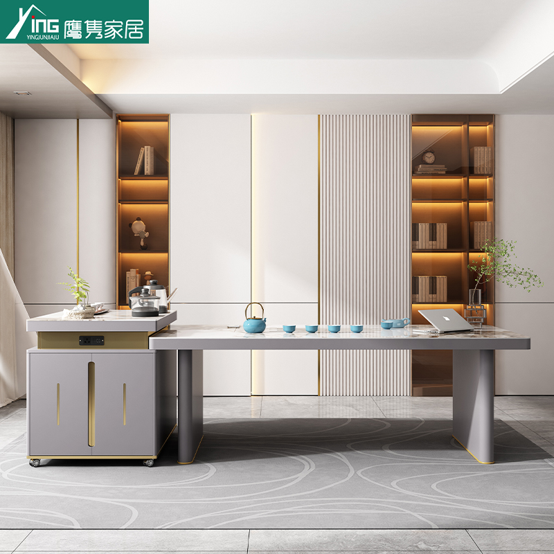 轻奢岩板岛台茶桌椅组合简约家用客厅办公室烧水壶一体两用茶桌