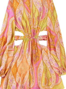 Zevity Women Vintage V Neck Cashew Nuts Floral Print Chiffon