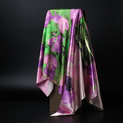 Fashion Hijab Scarf For Women Silk Satin Print Kerchief Head