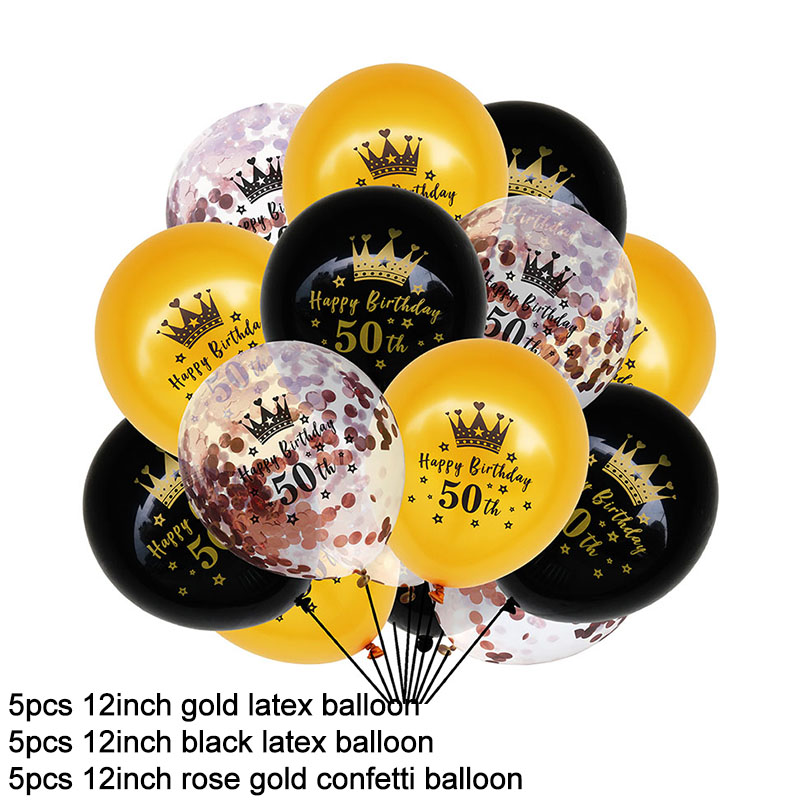 15Pcs Black Gold Latex Balloons 18 30 40 50 Happy Birthday
