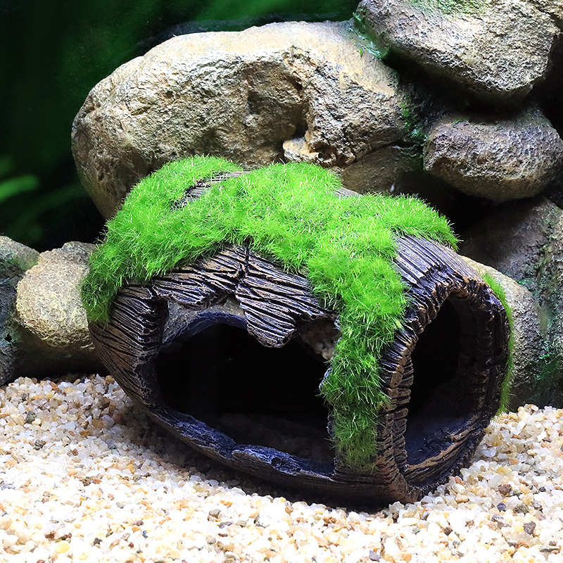鱼缸造景装饰躲避洞穴水族箱摆设虾屋慈鲷虾窝躲藏屋仿真青苔酒桶