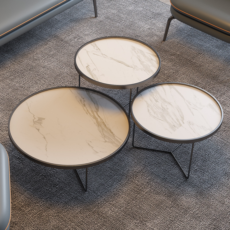 优上亿岩板圆形茶几2020新款轻奢简约现代小户型茶几电视柜组合