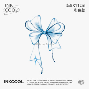 INKCOOL 彩绘防水保持久彩色纹身贴IC075 蓝蝶结纹身贴2025新款