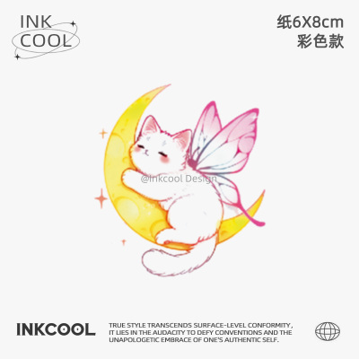 INKCOOL 萌猫伴月纹身贴夏日可爱卡通防水持久彩色纹身贴IC080