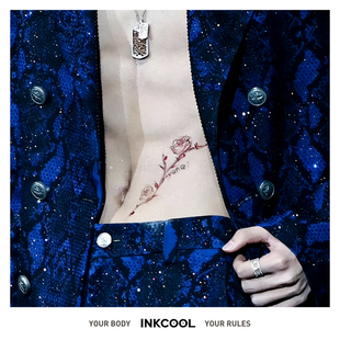INKCOOL 云旗野蔷薇明星同款纹身贴红色蔷薇花防水持久彩色IC112