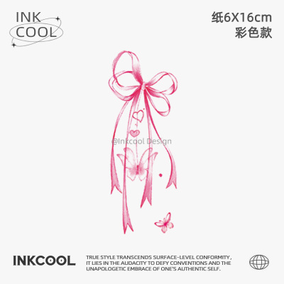 INKCOOL 粉蝶结纹身贴多巴胺少女彩绘防水持久彩色纹身贴IC082