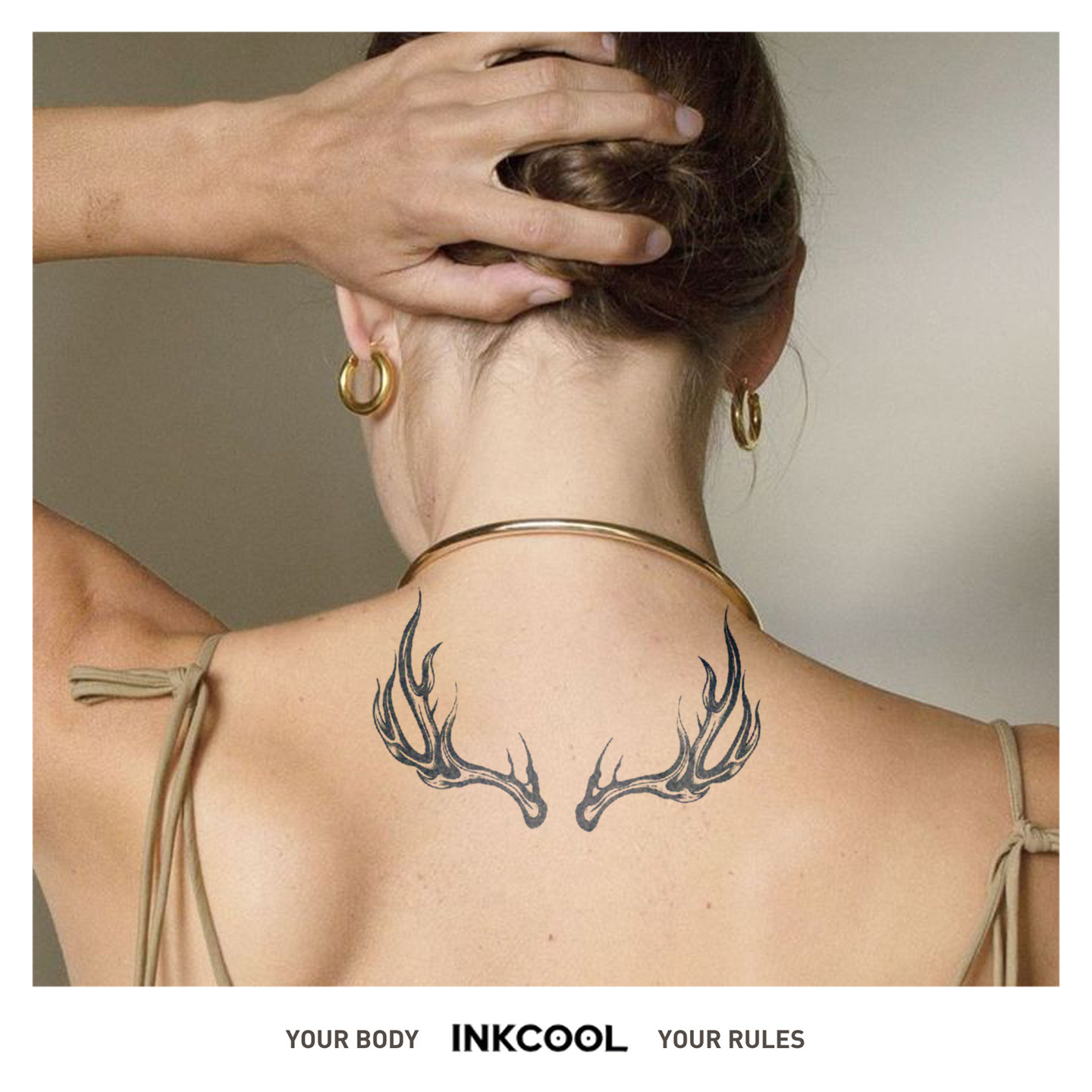 INKCOOL 鹿角图纹身贴创意防水保持久草本纹身贴锁骨背IK023