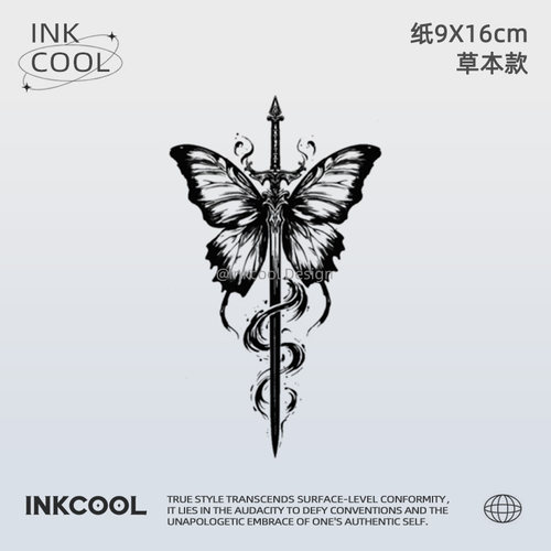 INKCOOL 蝶剑灵纹身贴演唱会音乐节防水持久草本纹身贴男女IK112