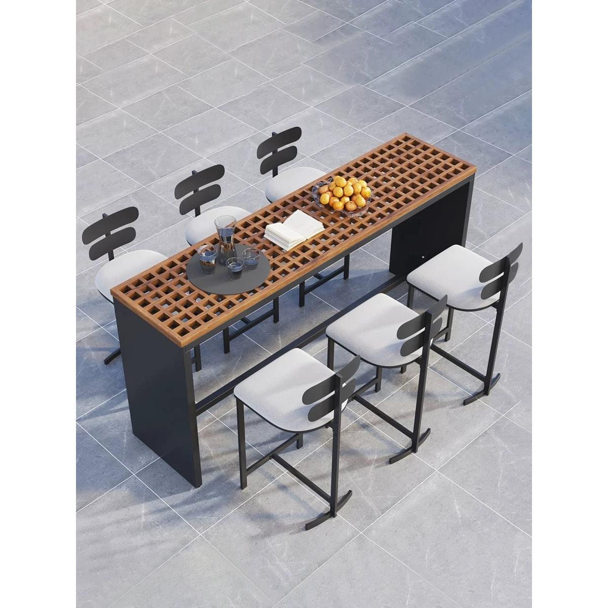 北欧户外桌椅吧台藤编靠背庭院花园咖啡厅防水防嗮吧椅铝合金组合