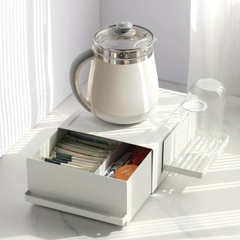 桌面咖啡机小家电带抽屉收纳架高档吧台置物架餐边柜烧水壶摆放台
