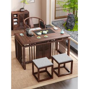 新中式茶几小公寓阳台客厅实木茶几简约办公茶几黑胡桃木小茶几