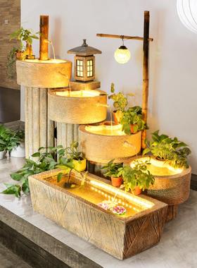 古生态鱼缸流水日式竹林景观喷泉阳台庭院商店会所装饰