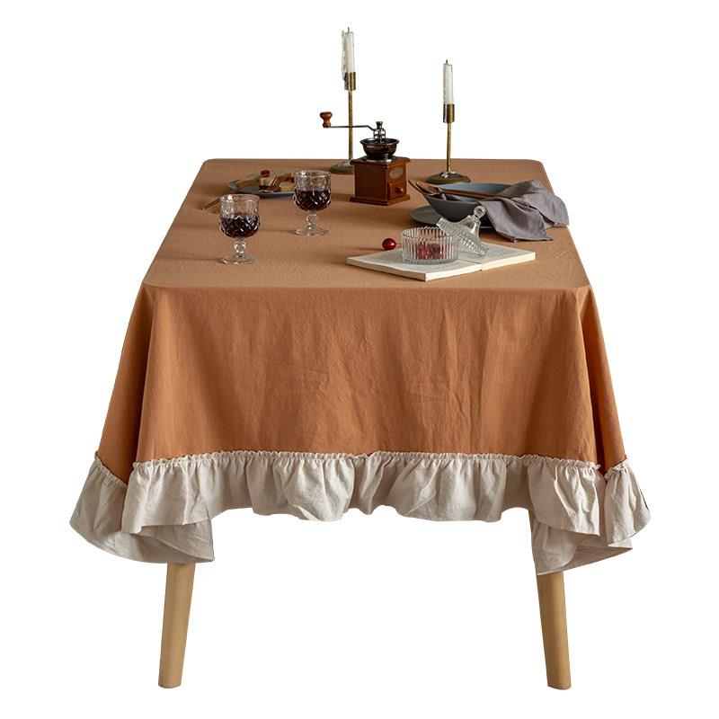 桌布布艺北欧风长方形茶几布盖布简约荷叶边桌布水洗棉餐桌布