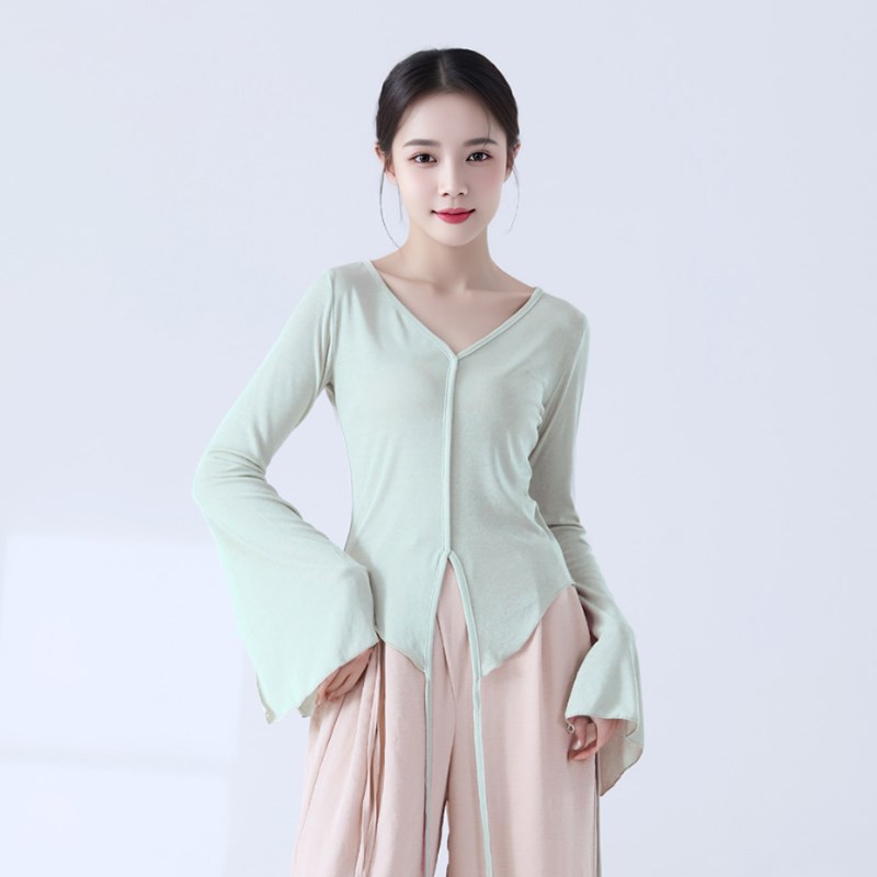 古典舞服2024新款身韵长袖上衣女中国舞开叉喇叭袖现代舞蹈练功服