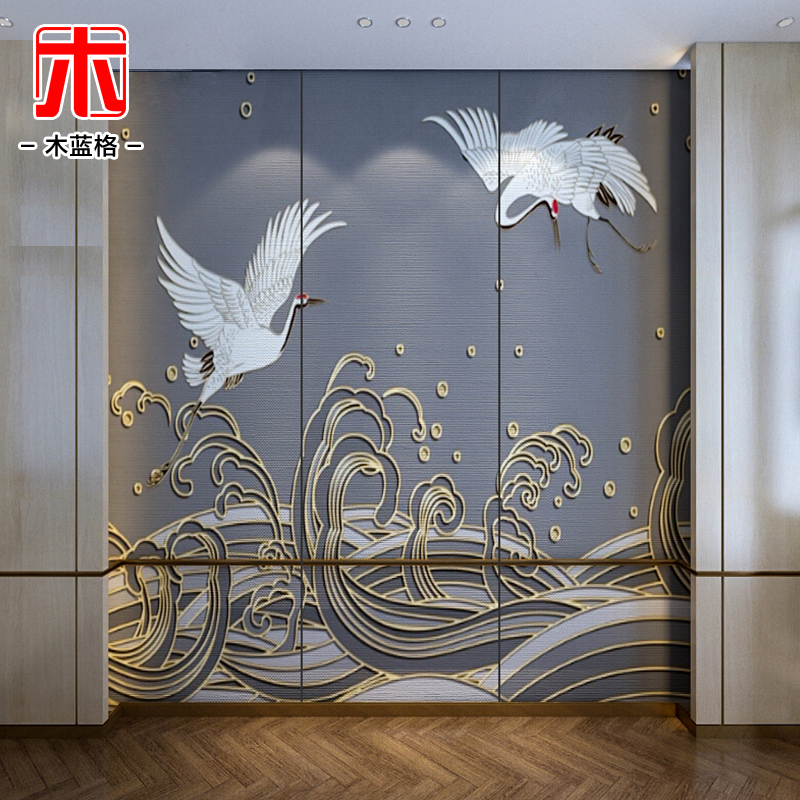 新中式硬包背景墙床头沙发客厅刺绣硬包背景墙中式壁画电视背景墙