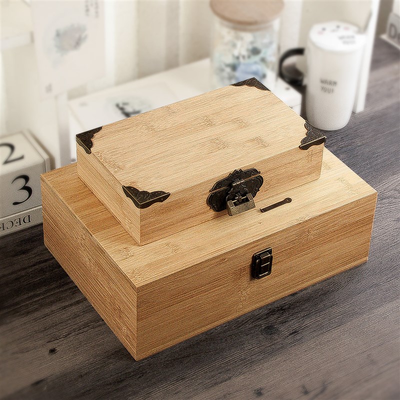 竹制实木扁木盒子长方形桌面收纳盒竹木首饰储物木盒包装竹证件盒