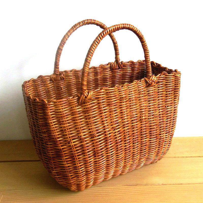 手提篮子藤条编织篮ins复古买菜春游藤编竹篮零食花篮手工购物篮