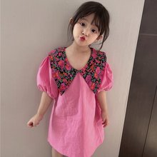新品2021夏新款母女装森系晚风碎花裙气质女童V领亲子网红度假连