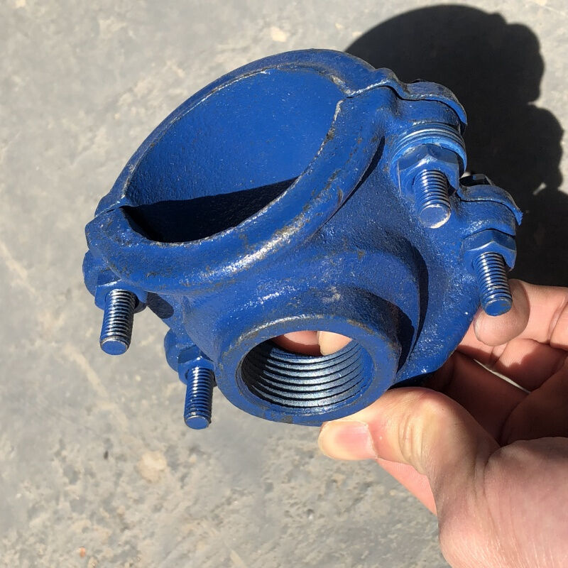 球墨铸铁三通抱箍抢修哈夫丝口两合分水卡管道分流钻孔卡箍50变2