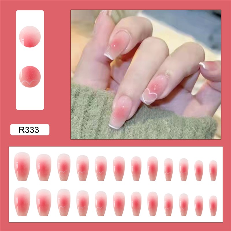 24pcs/box Fake Nails Press on Short Reusable with Designs Se