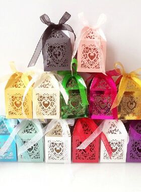 极速50pcs Bowknot Ribbon Candy Box Dessert Package Hollow Ou