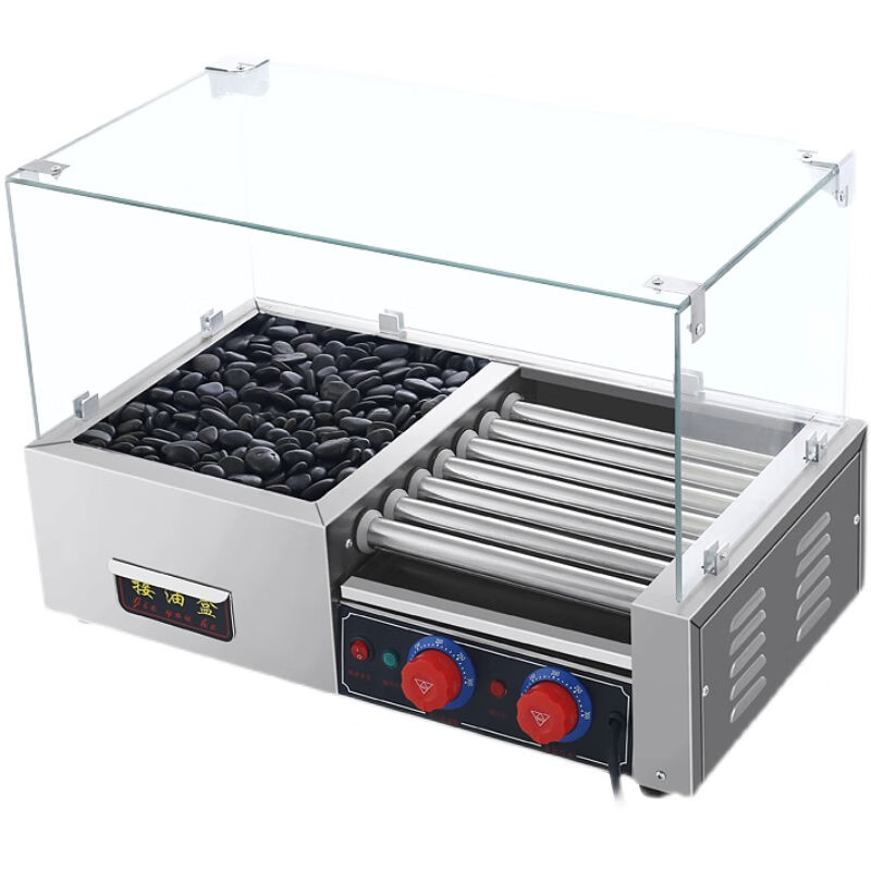 新品TYX香肠机滚筒旋转热狗两用商用电热石头火山石滚筒烤香肠机