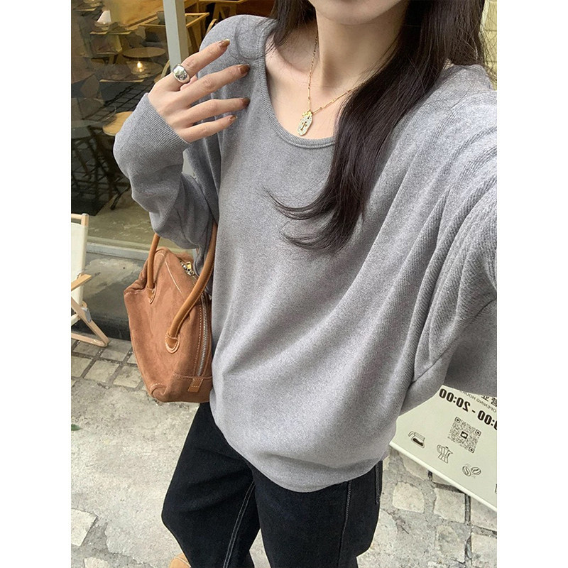 慵懒蝙蝠袖简约百搭T恤女秋季2025新款宽松显瘦休闲纯色内搭上衣