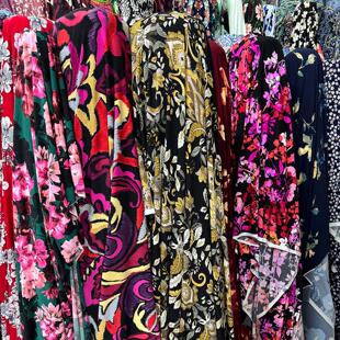 韩进口印花水晶麻针织布料柔 坠垂四面弹力舞蹈裙T恤裤子服装面料