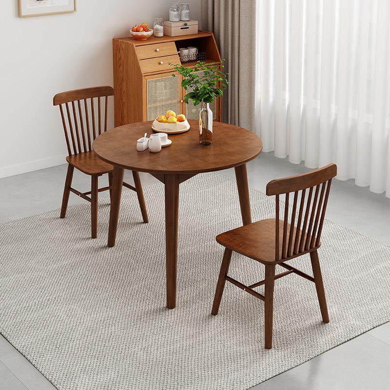 实木圆桌吃饭桌子家用饭桌洽谈桌接待桌椅组合胡桃小户型圆形餐桌