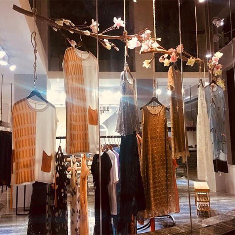 原木棍干树枝服装店挂衣架吊架展架民宿带花树杈木色本色去皮天然
